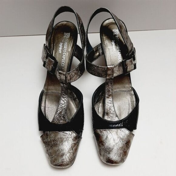 ROBERTO CAPUCCI Italy Genuine Leather T-strap Slingback Pump Heels Sz 7.5 AAA - Picture 5 of 16